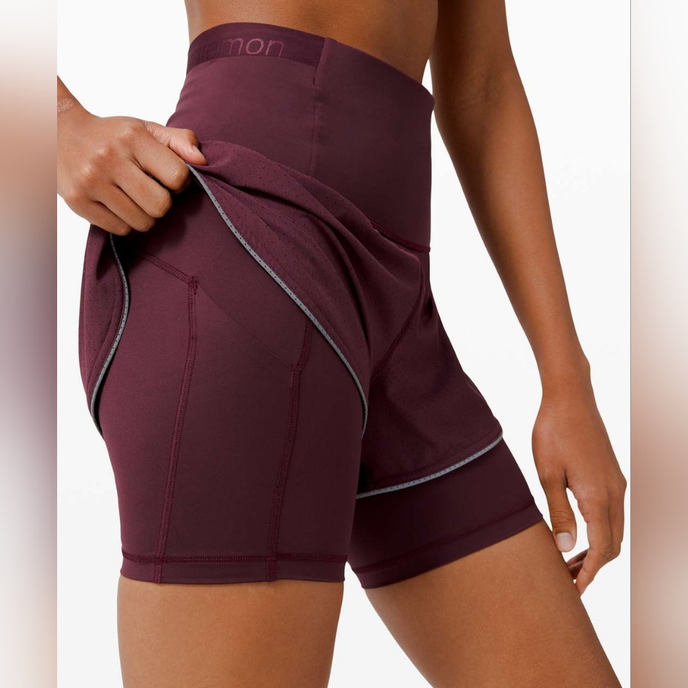 Lululemon Fast And Free 2 In 1 Short Elite In Cassis Size 10